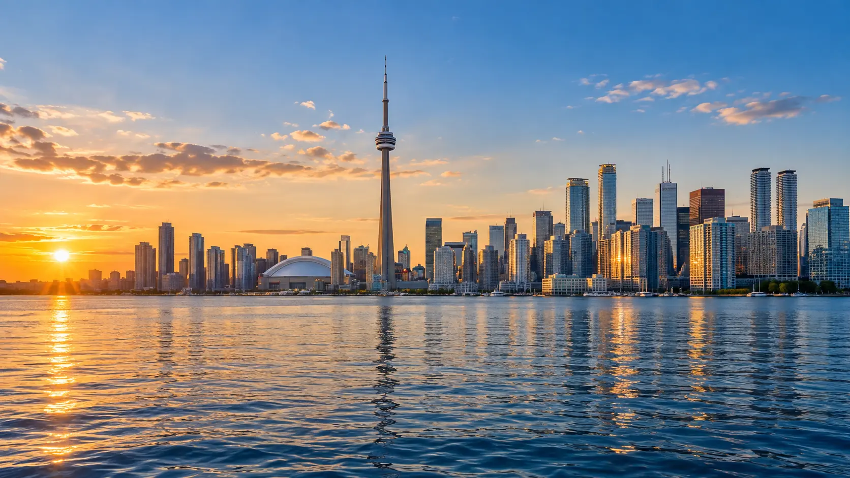 AI-generated illustration inspired by Toronto’s waterfront skyline and CN Tower.